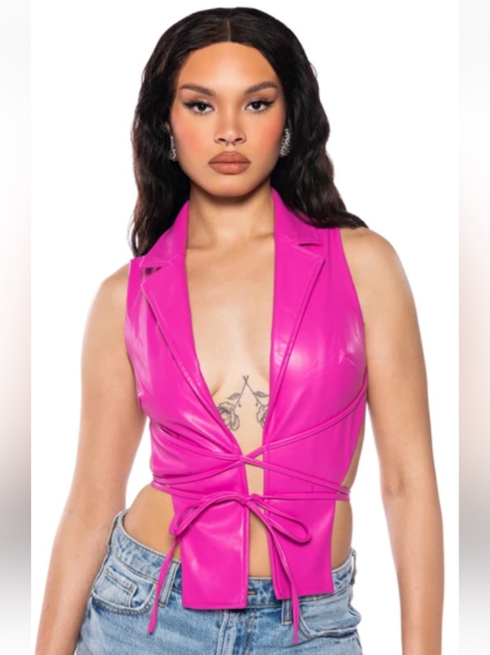 Akira ‘You’re No Good For Me’ Hot pink leather strappy open back shirt vest M